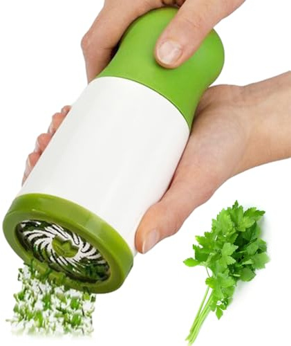 Molinillo de hierbas picador de especias - Cortador manual de hierbas hecho de acero inoxidable para perejil, cilantro ajo, ayudante de cocina para triturar moler | Verde