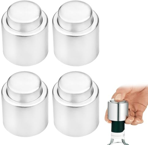 UYVPAER 4 Tapones De Champán De 3,5 Cm, Cierre Para Botellas De Champán, Acero Inoxidable Mate, Apto Para Todas Las Botellas