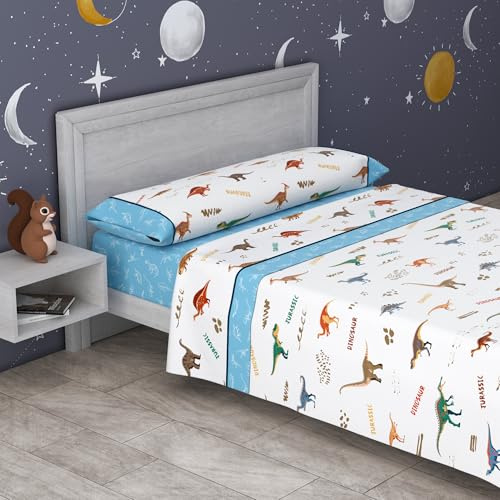 Kimbatex Textil Hogar Tienda Juego de Sábanas Infantiles Roomers Bed Linen. Surtido De Modelos y Tamaños. 50% algodón 50% poliéster. Calidad 30/30 144/Hilos. (Dinos 2026, Cama 90cm)