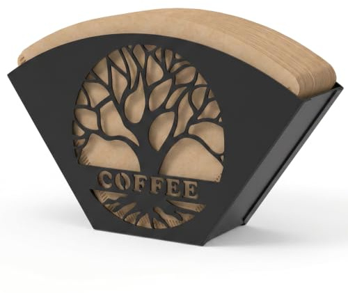 Tree of Life Metal Coffee Filter Holder Black Farmhouse Coffee Bar Decor | Fan Shaped Paper Filter Organizer Rack for Countertop Wall Mount, Storage Rack for Pour Over Cone Filters Tea Bag Coffee Pod