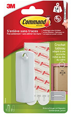 Command Kunststoff-Bildernagel, weiß -1 Bildernagel und 2 große Strips - Beschädigungsfreies Aufhängen, Hält bis zu 1,8 kg