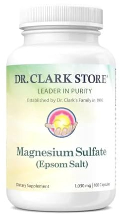 Dr. Clark Store Magnesium Sulfate USP (Epsom Salt) 1030mg, 100 Gelatin Capsules for Daily Digestive Support, Occasional Constipation Relief, and Foundational Systemic Wellness for Adults, Made in USA