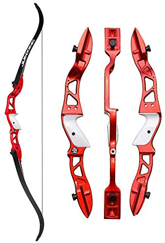 ZSHJG 66 Arc Recourbé de Takedown et Kit tir à l'arc pour Adultes 24-36 lbs Riser en Alliage d'aluminium avec des flèches en Carbone Chasse Longbow Set (Rouge, 24lbs)