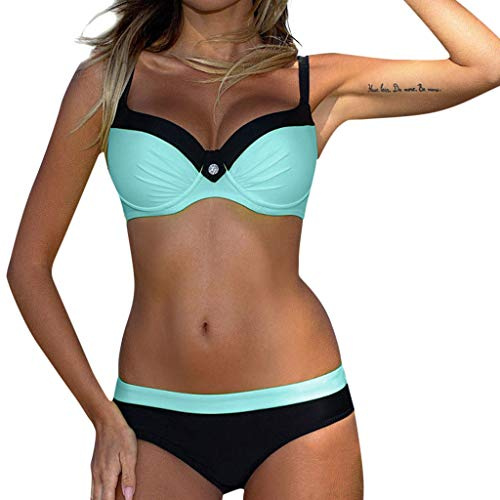 DAY8 Maillot de Bain Femme 2 Pièces avec Armature Grande Taille Bikini Sexy Bresilien Push Up Tanga Culotte Short Trikini Tankini Maillot de Bain Natation Femme Deux Pièces (Bleu Clair, X-Large)