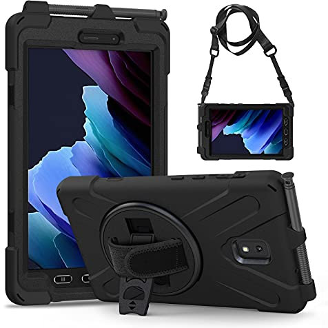 Gerutek Shockproof Case for Samsung Tab Active 3/Active 5, SM-T570/T575/T577 Heavy Duty Rugged Tough Case with Pen Holder,360 Rotating Stand/Hand Strap Protective Cover for Galaxy Tab Active 5,Black