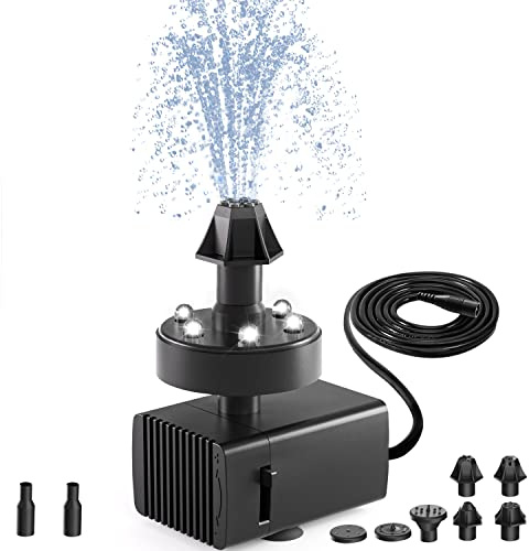 SZMP 24-Hours Working Pond Fountain Pump,Bird Bath Fountain Pump with 7 Nozzles for Outdoor,Garden,Pond,Aquarium,Fish Tank,Adjustable Water Pump with 16.4Ft Power Cord and Adapter(UK Plug)