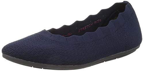 Skechers Women's Cleo 2.0 - Love Spell Scalloped Knit Skimmer Flats with Air-Cooled Memory Foam, Navy, 7