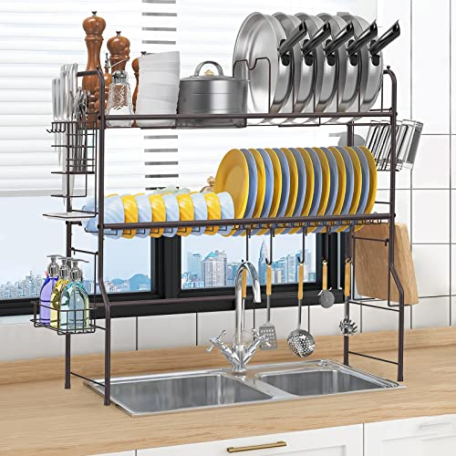 Mutool 2-Tier Over Sink Dish Drying Rack Kitchen Metal Dish Drainers Shelf Sink Organize Stand Shelf for Countertop Organizer Storage, Bronze
