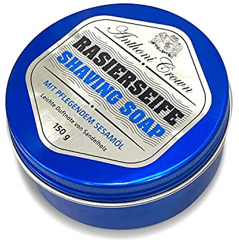 ANTHONI CROWN Sapone da barba solido da 150 g, barattolo è sufficiente per circa 5 mesi, dimensioni da viaggio, con olio di sesamo, profumo quasi neutro di sapone fresco, Made in Germany