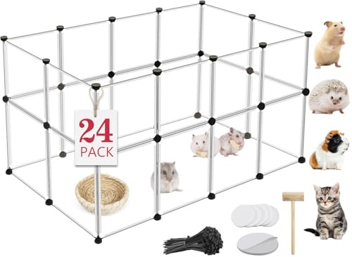 24 Panels Portable Small Animals Playpen,48x 24x 28 Transparent Pet Playpen,Portable Plastic Enclosure,Puppy Play Pen for Indoors Outdoor Pet Fence for Guinea Pigs,Bunny,Ferrets,Hamsters,Hedgehogs