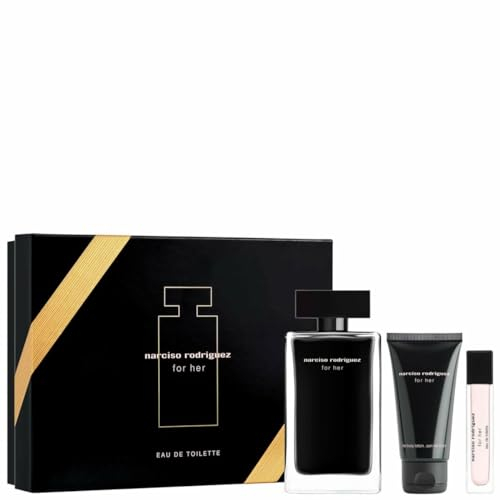 Narciso Rodriguez For Her Eau de Toilette, 100 ml, Geschenkset 2023 (enthält 100 ml EDT, 50 ml Body Lotion und 10 ml Travel Spray)