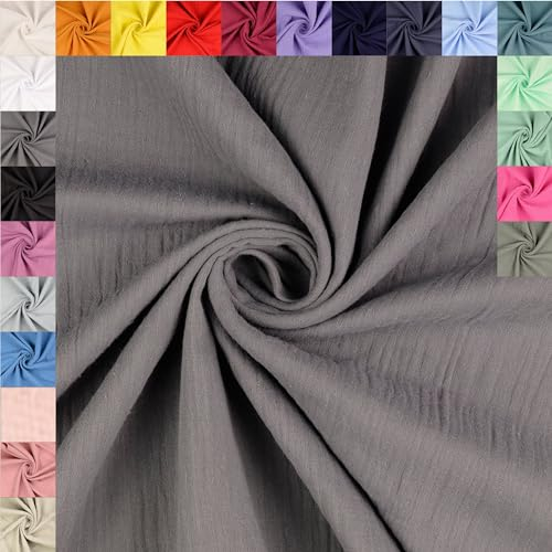 fingsi Musselin Baumwollstoff Webware Meterware Coupon (dunkelgrau, 0,5m) (5002) + 23 weitere Farben