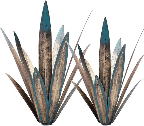 LCJECV Metal Agave Plants, 2 Pack Big Tequila Rustic Sculpture, Rustic Metal Agave Plants Lawn Ornaments, for Yard Stakes, Garden Figurines, Outdoor Patio (2 PCS Colorful)