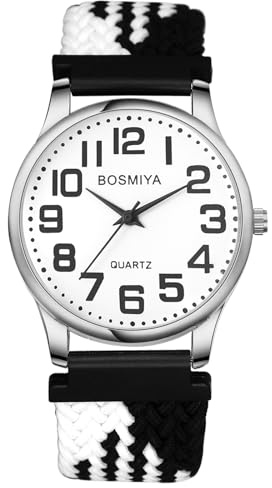 JewelryWe Reloj Correa Trenzada Elástica: Relojes de Cuarzo Analógico Redondo Hombre y Mujer Esfera Escala de Números Arábigos Grandes Clara y Fácil de Leer - para Ocio Negocios Regalo