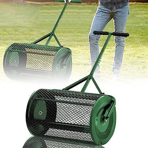 OJKJGY Esparcidor de abono, esparcidor de turba, esparcidor de estiércol de Malla metálica Liviana con Mango Ajustable en Forma de T para Plantar, sembrar césped y jardín, Verde