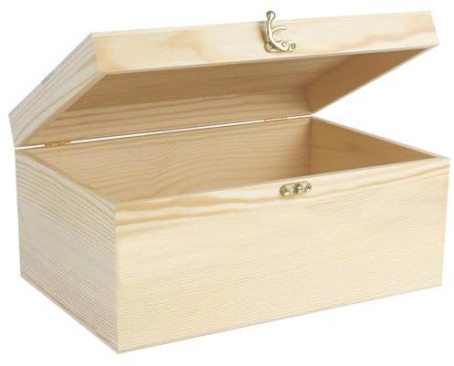 Caja de madera con tapa, 30 x 20 x 14 cm, caja de madera para recuerdos, caja de madera para bebé, caja de almacenamiento multiusos con tapa con bisagras, caja de recuerdos, caja de regalo, juguetes