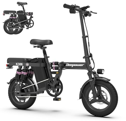 DEEPOWER Bicicletta elettrica pieghevole, 14 bicicletta elettrica, batteria rimovibile 48V 10Ah, motore 250W, freni a doppio disco, E-bike Per Pendolari Urbani (10Ah)