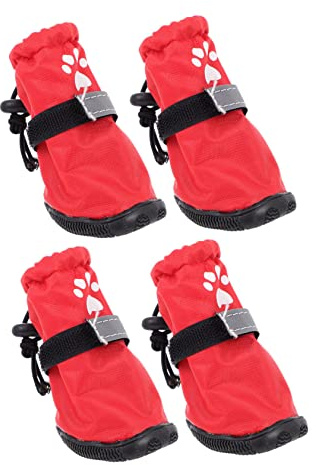 Yardwe Bottes Imperméables pour Chien Rouge 4 Pièces en Polyester Semelle Antidérapante, Protection des Pattes pour Usage Intérieur et Extérieur
