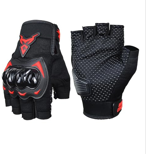Guanti Moto Mezza Dita Uomo Donna, Guanti da Moto Touch Screen con Rinforzo Rigido Ammortizzante, Traspiranti e Antiscivolo per Viaggi in Moto e Ciclismo