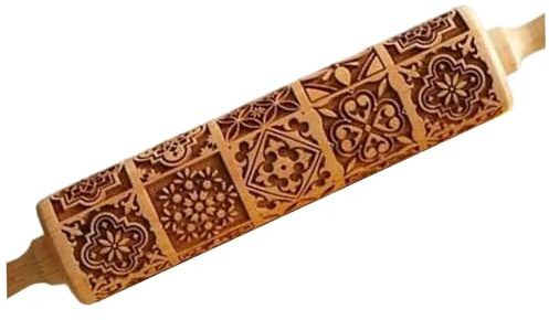 Embossed Rolling Pin 14 Vintage and Traditional Pattern Wooden Rolling Pin Easy to Clean Engraved Cookies Mold for Christmas Party Kitchen Tools|