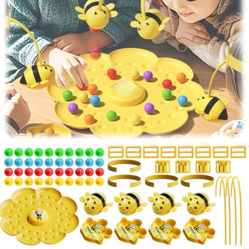 Générique Jeu des Abeilles animées, Jeu magnétique de cueillette de Haricots d'abeilles et de pêche à la Table, Jeux de Selle de Perles Rapides, réglable, Mini Ruche Bandeau de Tablette (pour Quatre)