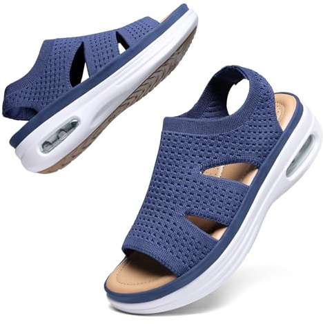 Hanani Women Walking Sandals Air Cushion Support Platform Elastic Ankle Strap Sport Slingback Ladies Open Toe Ourdoor Summer Shoes Comfortable Casual Wedge Sandals Washable Slide Sport Girls