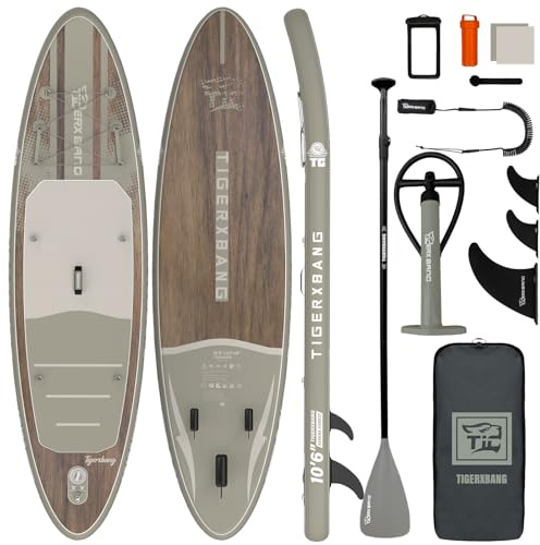 TIGERXBANG Inflatable Stand Up Paddle Board with SUP Board Accessories, Anti-Slip EVA Deck, 10'6'' Paddleboard for Adults & Youth - All Skill Levels, Green
