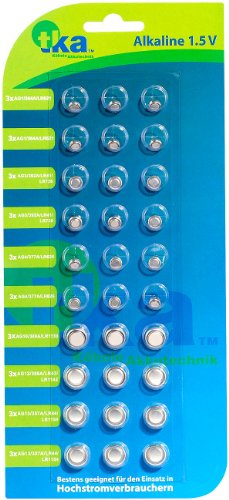 tka Köbele Akkutechnik Knopfzellensortiment: Knopfzellen, 30er-Sparpaket,LR41/ LR43/ LR44/ LR621/ LR626/ LR1130 (Knopfzellen für Armbanduhren, Uhren, Set)