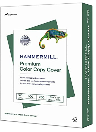Hammermill Cardstock, Premium Color Copy, 100 lb, 8.5x11 - 1 Pack (250 Sheets) - 100 Bright, Made in the USA Card Stock, 120024R, White