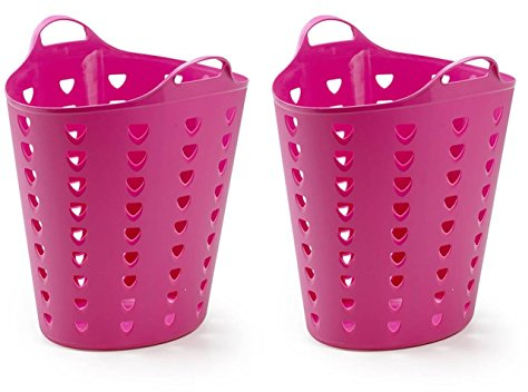 Kreher 2 x flexibler Wäschekorb, Mehrzweckkorb, gelocht, in Pink. Mit Griffen und Nutzvolumen ca. 65 Liter pro Korb.