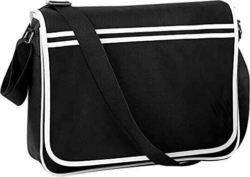 BagBase Unisex Bg071bkwh Retro Messenger, Black/White, M UK