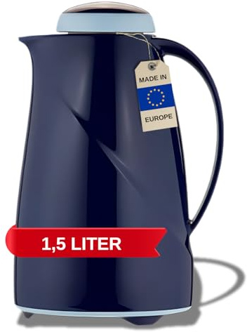 Helios Wave Thermoskanne Dunkelblau 1,5L - 6h Heiß - Hält Getränke heiß & kalt Spülmaschinenfest – Leichter, robuster Kunststoffmantel – Ideal für Kaffee & Tee