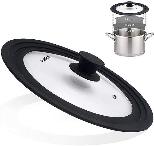 Universal Lid for Pots, Pans and Skillets - Tempered Glass with Heat Resistant Silicone Rim, Fits 8, 8.5 and 9.5 Diameter Cookware
