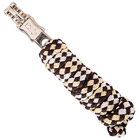 Merauno® Führstrick für Pferd - Anbindestrick in verschiedenen stylischen Designs, Führleine, Anbindeseil Pony, Esel, Ziege mit Panikhaken Schwarz Blau Rosegold Beige (Gelb Braun, Panikhaken)