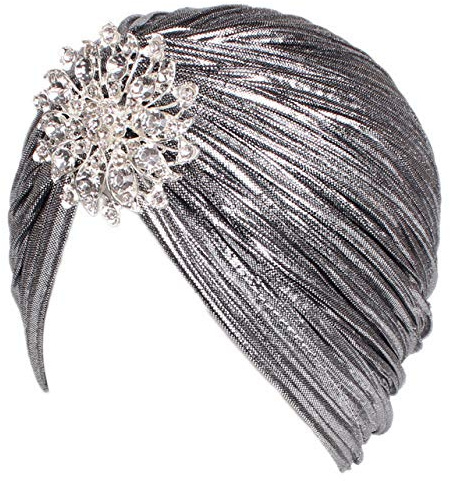 EORUBE Sombrero de Turbante Vintage de los años 20 con Broche de Cristal Turbante de Plumas para Fiesta de cóctel de Disfraces de Gatsby (Plateado)
