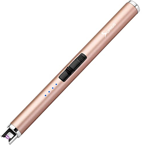 SUPRUS Electric Arc Lighter - Rechargeable USB Flameless Plasma with Safety Lock Switch for Camping BBQ Cooking (Gold)