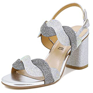 QUEEN HELENA Sandali Eleganti con Tacco Medio Largo con Strass Donna ZM9010 (Argento, Sistema Taglie Calzature EU, Adulto, Donna, Numero, Media, 39)
