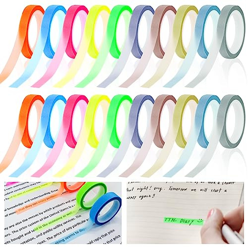 ANZOAT 20 Rollen Textmarker-Klebeband,6mm*5m Highlight Strips Abnehmbare Fluoreszierende Farbige Tags,Farbiges Transparentes klebeband Haftnotizen Rollen für Schüler Lehrer Büro Hause