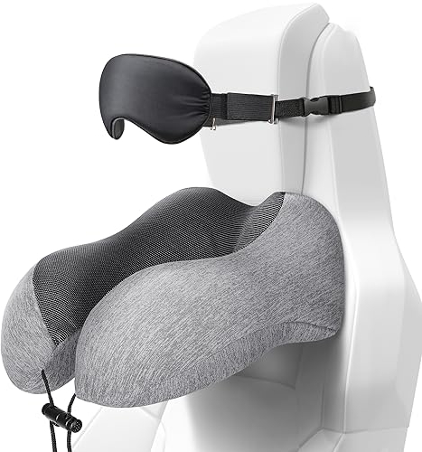 ALLJOY Nackenkissen, Reisekissen Schlafen Memory Foam mit Verstellbare Stütze, Feste Augenmuschel, Komfort Tragbares Reise Nackenkissen für Flugzeug, Zug, Auto