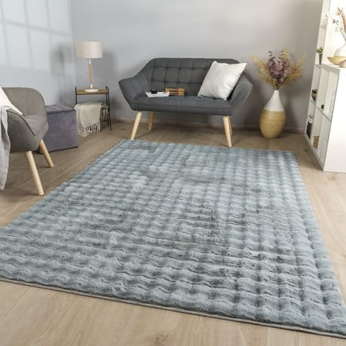 TT Home Wohnzimmer Teppich Esszimmer Langflor Skandi Optik Geometrisch 3D Unifarben, Farbe:Grau, Größe:60x100 cm