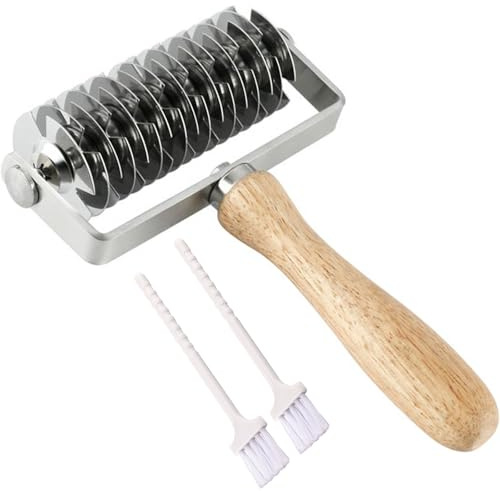 EVEDMOT Pastry Lattice Roller Cutter, Stainless Steel Multi-Wheel Dough Cutter with Wooden Handle, Pie Crust Strip Cutters for Pastry, Pizza Dough, Bread & Beef Wellington