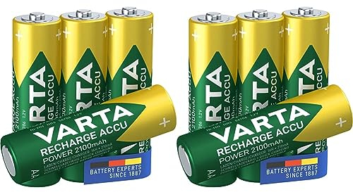 VARTA Batterien AA, wiederaufladbar, 4 Stück, Recharge Accu Power, Akku, 2100 mAh NI-MH, ohne Memory Effekt, vorgeladen, sofort einsatzbereit (Packung mit 2)