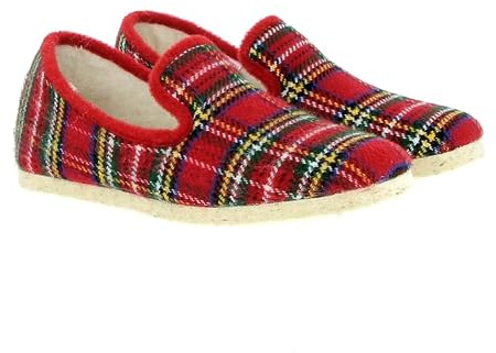 Exquise Chaussons/Charentaises chaudes et confortables à carreaux écossais rouges pour Femme en laine naturelle et semelle feutre non-antidérapante | XALI1886