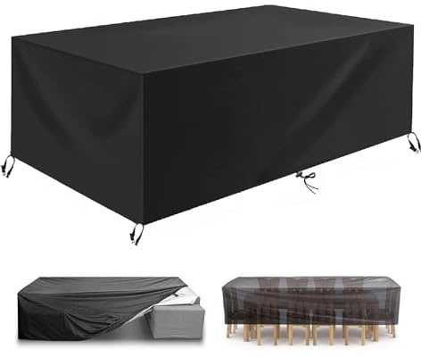 Abdeckung Gartenmöbel Winterfest 300x220x100cm Rechteckig Winddicht Wasserdicht Anti-UV Schwarz 420D Oxford Gewebe Schutzhülle für Gartentisch Sitzgruppe