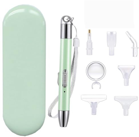 Lebartm Bolígrafo de pintura de diamante con luz recargable por USB, accesorios de diamante y herramientas de iluminación con juego de 6 cabezales, lupa para manualidades, gemas y uñas