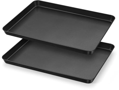 Homikit Backblech, 2 Stück Antihaft Karbonstahl Kuchenblech Fettpfanne Groß, Rechteckig Backform für Backen Braten Servieren, 40,5 cm x 30,4 cm x 2,5 cm, Ungiftig & Leicht zu Reinigen, Rostfrei