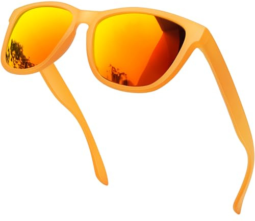 KANASTAL Occhiali da Sole Arancioni Specchio Rossi Uomo Donna Polarizzati Lenti Rosse Arancio Specchiati Montatura Gialle Quadrati Moda Vintage Orange Sunglasses -Lente Arancione Cornice Gialli