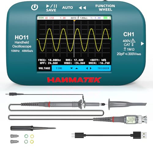 HANMATEK HO11 Handheld Digital Oszilloskop - 10MHz Bandbreite, 48MSa/s Hochpräzisionsabtastung, 2.8“ TFT Display, USB aufladbar, fortschrittliches Triggersystem, tragbar für Feldarbeit