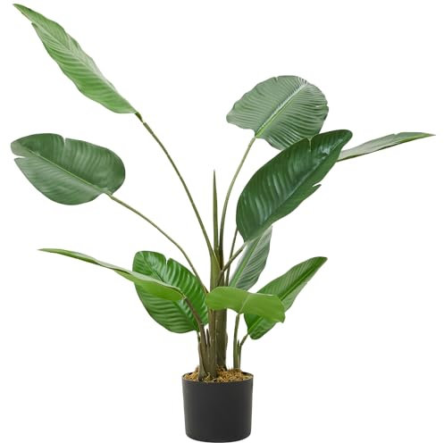 Warmiehomy Artificial Bird of Paradise Plant Outdoor 100cm Fake Tropical Banana Tree in Pot Decorative House Plant for Home Office Garden Bedroom Modern Decoration and Housewarming Gift