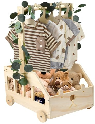 Zuxbolf Panier Rangement Bébé, Panier Bebe Naissance 55 * 35 * 25cm, Coffret de Naissance Souvenir avec 5 Cintres, 4 Pendentifs d'Anges et 1 Vigne Artificielle pour Babyshower, Cadeaux, Rangement